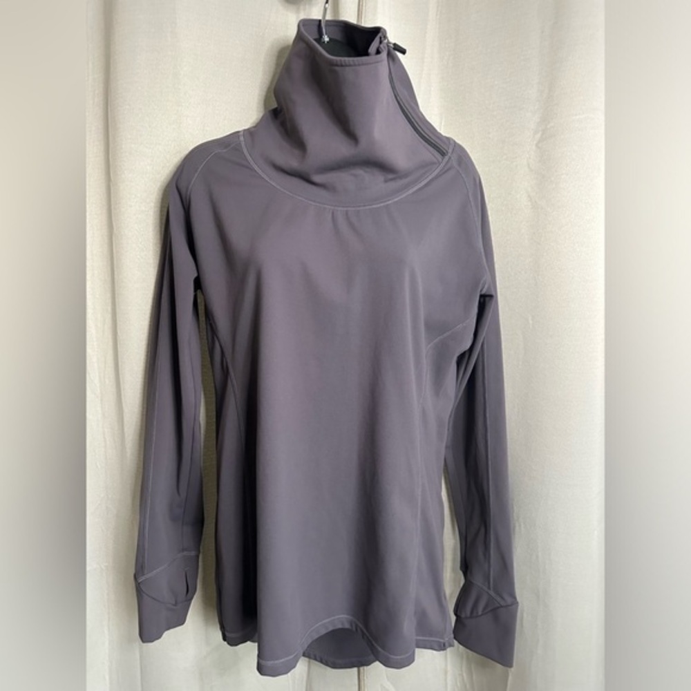 Ptula Womens Purple Asymmetrical Zip Funnel‎ Neck Thumbhole Active Top XL